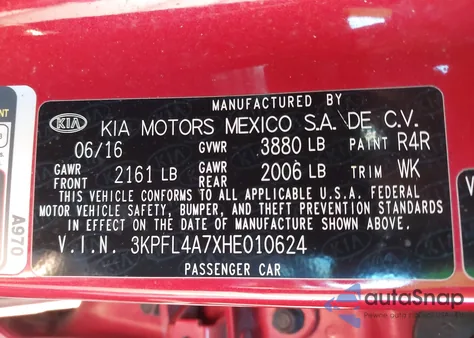 2017 Kia Forte S z USA, uszkodzony, nr VIN 3KPFL4A7XHE010624